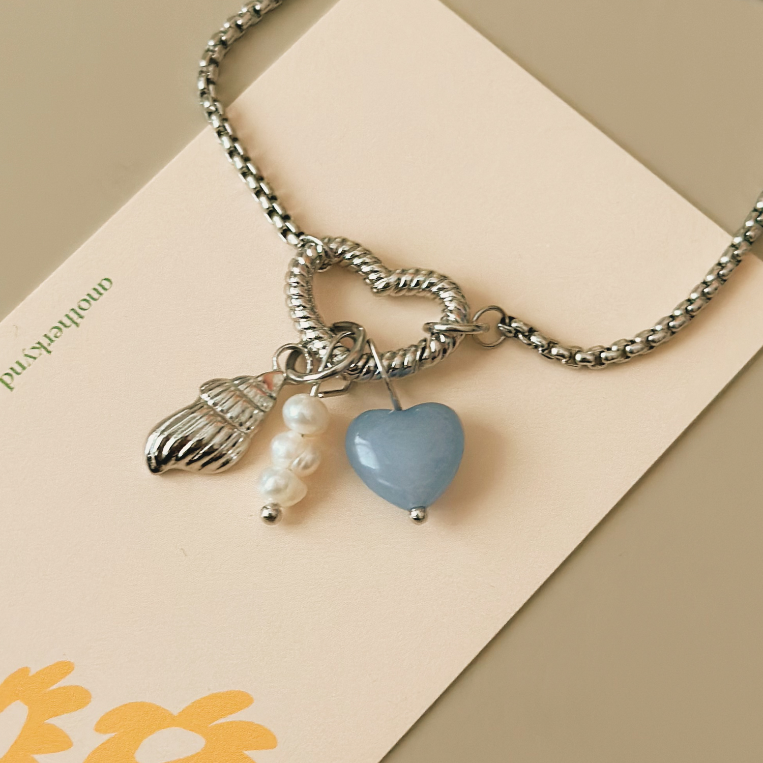 Heart lock - Silver Charm bracelet (Beach)